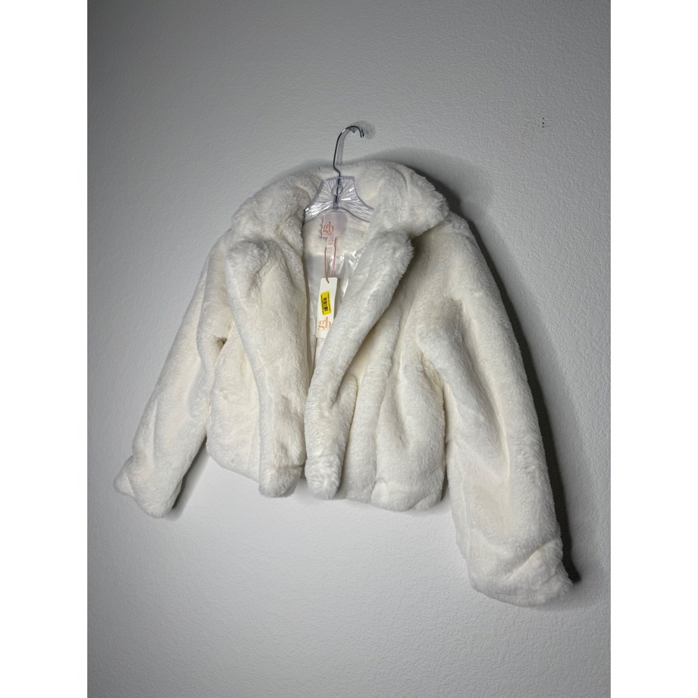 GB Girls Gianni Bini Ivory Faux Fur Cropped Jacket Size M 8/10 Formal Dance NWT